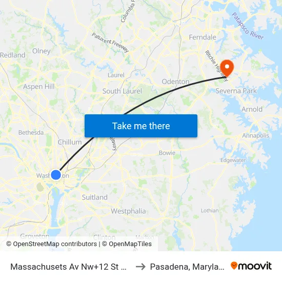 Massachusets Av Nw+12 St NW to Pasadena, Maryland map
