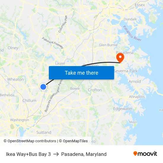 Ikea Way+Bus Bay 3 to Pasadena, Maryland map