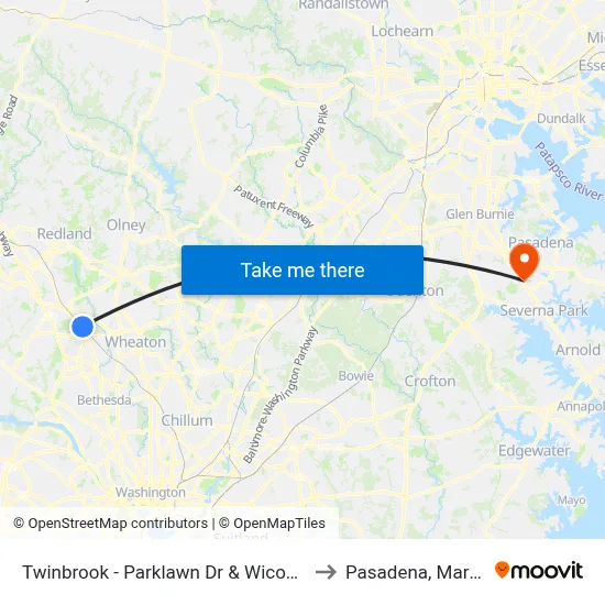 Twinbrook - Parklawn Dr & Wicomico Ave to Pasadena, Maryland map