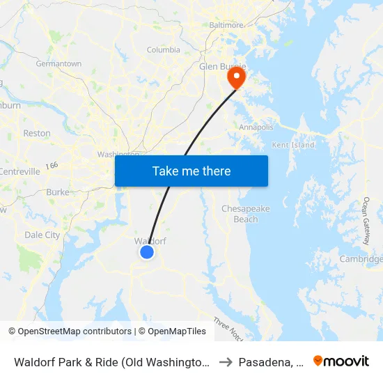 Waldorf Park & Ride (Old Washington Rd. & Smallwood Dr.) to Pasadena, Maryland map