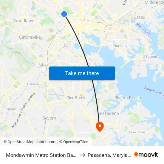 Mondawmin Metro Station Bay 9 to Pasadena, Maryland map