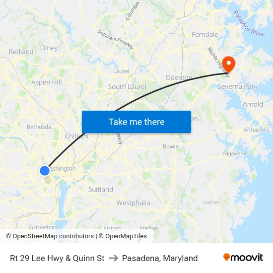 Rt 29 Lee Hwy & Quinn St to Pasadena, Maryland map