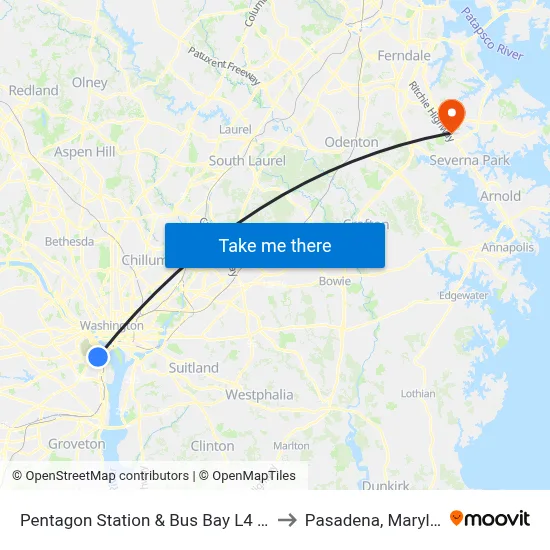 Pentagon Station & Bus Bay L4 (Hov) to Pasadena, Maryland map