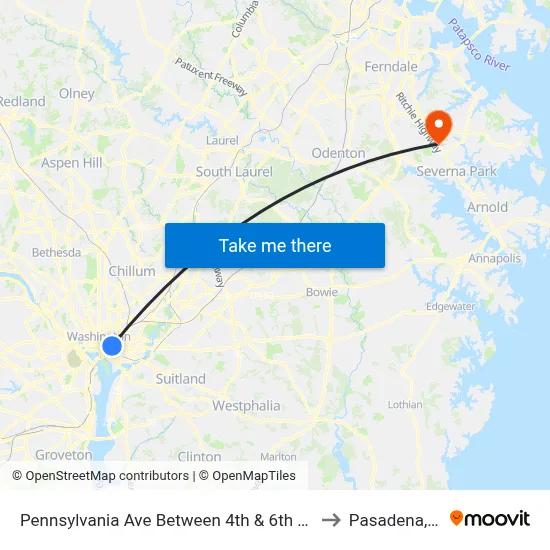 Pennsylvania Ave Between 4th & 6th St Nw (Canadian Embassy) to Pasadena, Maryland map