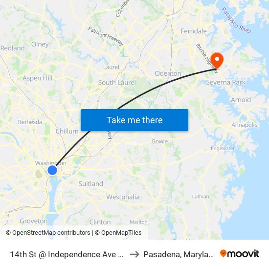 14th St @ Independence Ave Sw to Pasadena, Maryland map