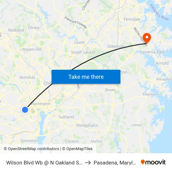 Wilson Blvd Wb @ N Oakland St FS to Pasadena, Maryland map