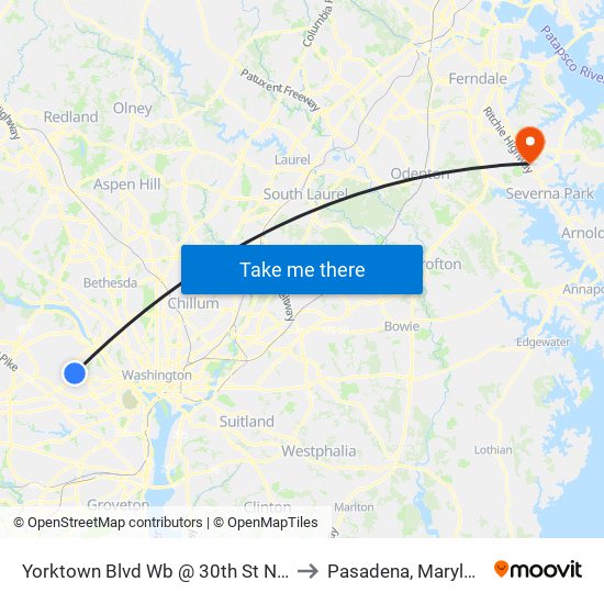 Yorktown Blvd Wb @ 30th St N Ns to Pasadena, Maryland map