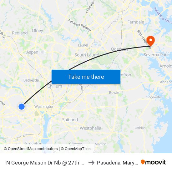 N George Mason Dr Nb @ 27th St N FS to Pasadena, Maryland map