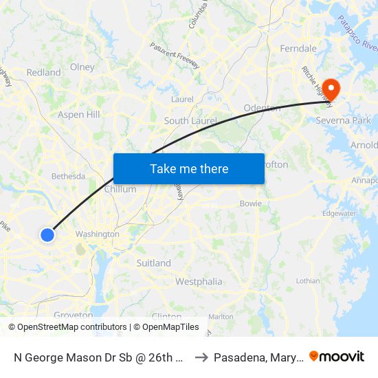 N George Mason Dr Sb @ 26th Rd N Ns to Pasadena, Maryland map