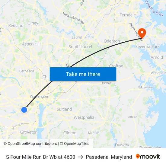 S Four Mile Run Dr Wb at 4600 to Pasadena, Maryland map