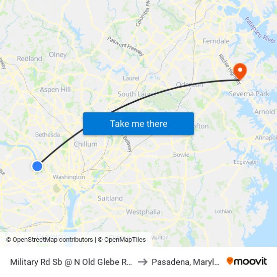 Military Rd Sb @ N Old Glebe Rd FS to Pasadena, Maryland map