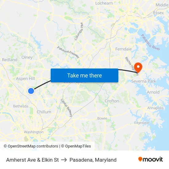 Amherst Ave & Elkin St to Pasadena, Maryland map