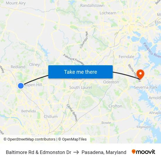 Baltimore Rd & Edmonston Dr to Pasadena, Maryland map