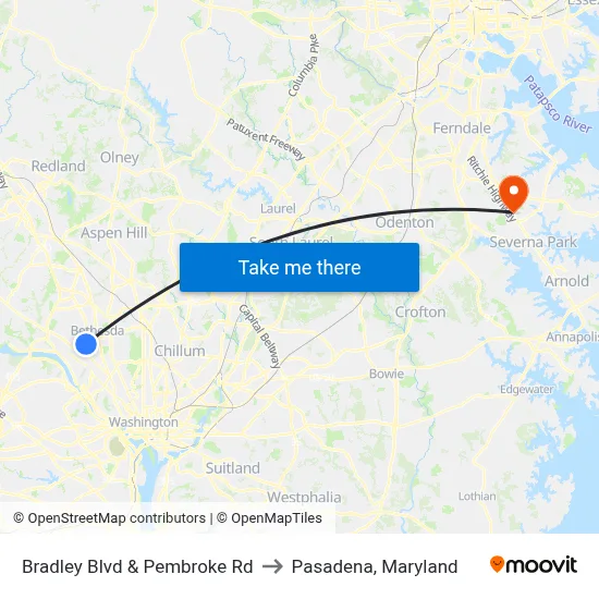 Bradley Blvd & Pembroke Rd to Pasadena, Maryland map