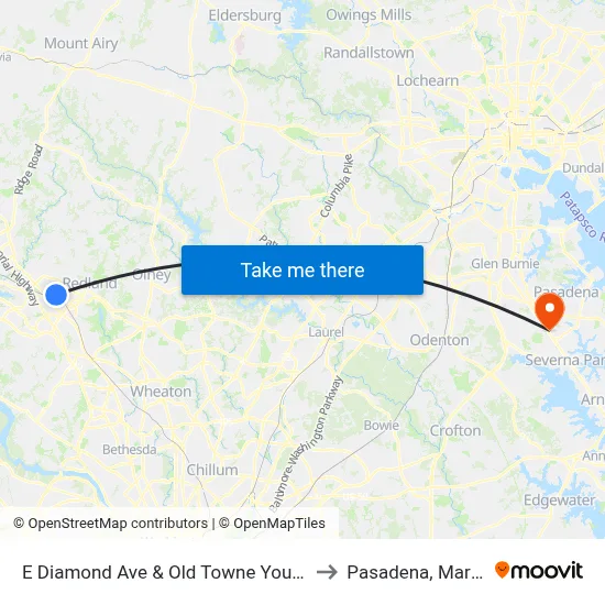 E Diamond Ave & Old Towne Youth Center to Pasadena, Maryland map