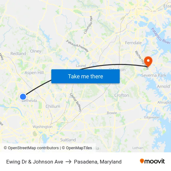 Ewing Dr & Johnson Ave to Pasadena, Maryland map