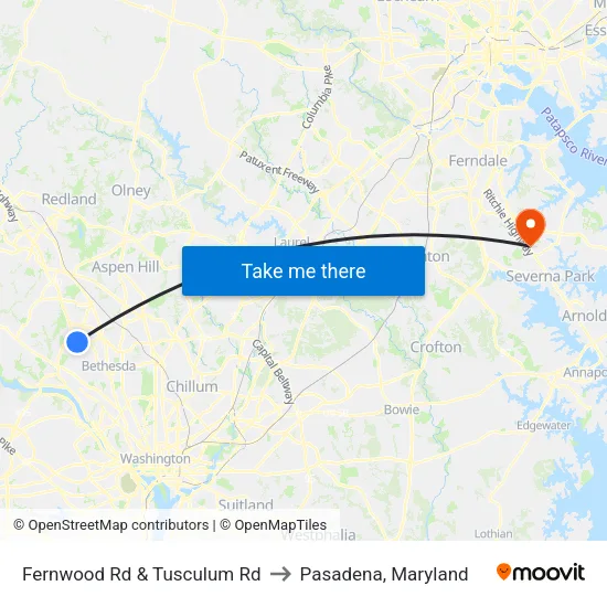 Fernwood Rd & Tusculum Rd to Pasadena, Maryland map
