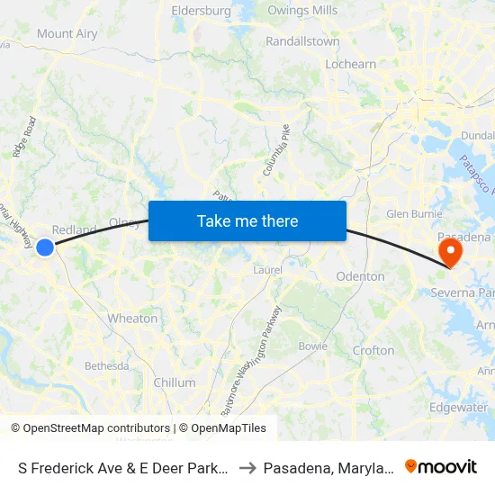 S Frederick Ave & E Deer Park Dr to Pasadena, Maryland map