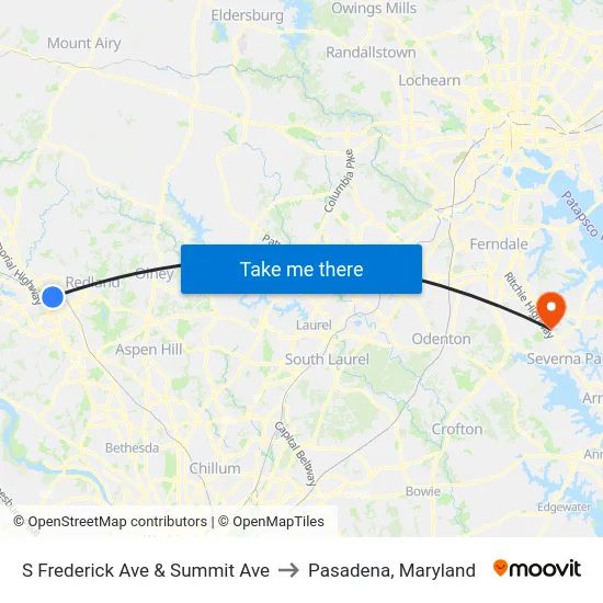 S Frederick Ave & Summit Ave to Pasadena, Maryland map