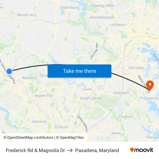 Frederick Rd & Magnolia Dr to Pasadena, Maryland map