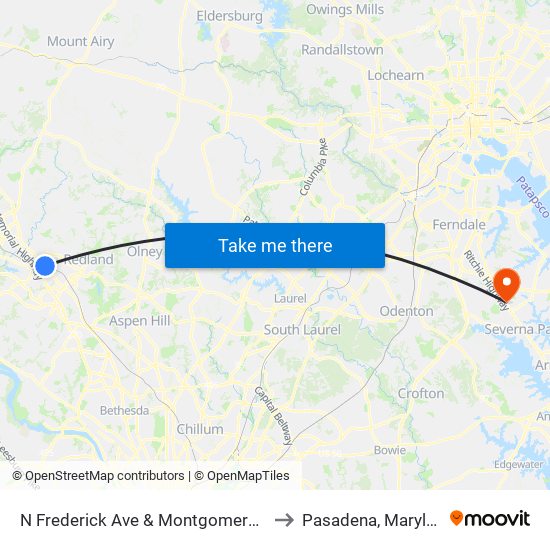 N Frederick Ave & Montgomery Ave to Pasadena, Maryland map