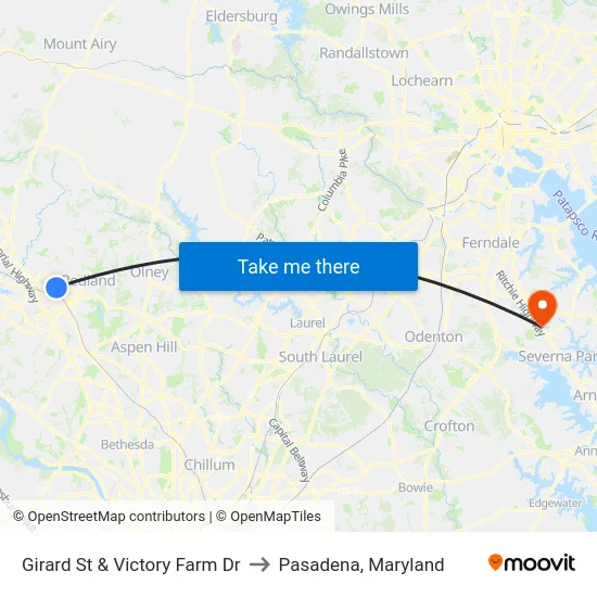 Girard St & Victory Farm Dr to Pasadena, Maryland map