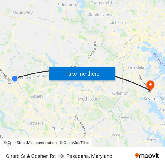 Girard St & Goshen Rd to Pasadena, Maryland map