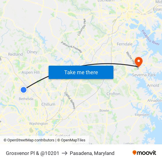 Grosvenor Pl & @10201 to Pasadena, Maryland map