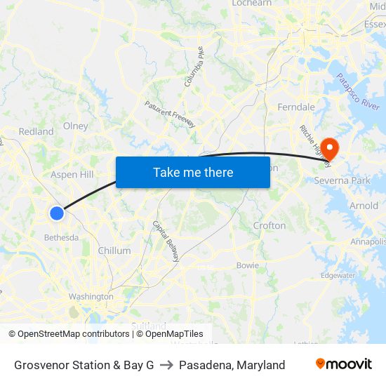 Grosvenor Station & Bay G to Pasadena, Maryland map