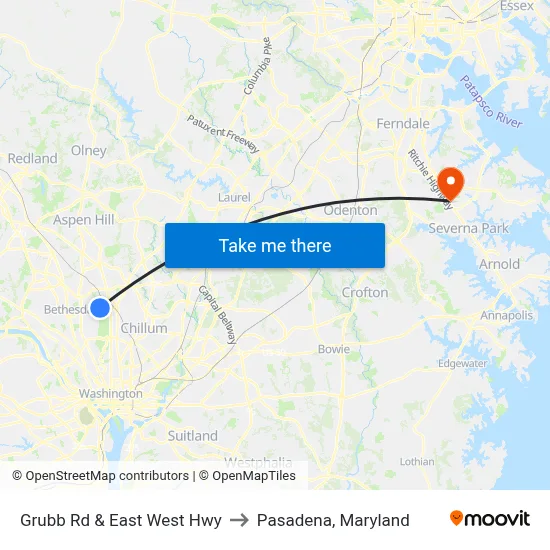 Grubb Rd & East West Hwy to Pasadena, Maryland map