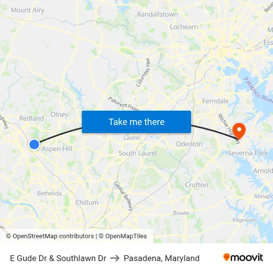 E Gude Dr & Southlawn Dr to Pasadena, Maryland map