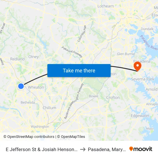 E Jefferson St & Josiah Henson Pkwy to Pasadena, Maryland map