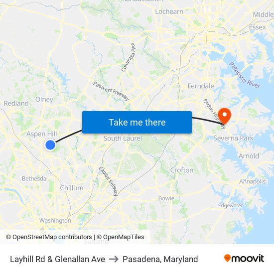 Layhill Rd & Glenallan Ave to Pasadena, Maryland map