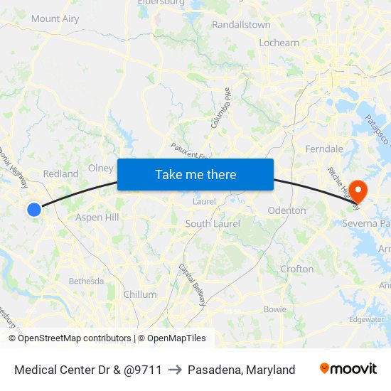 Medical Center Dr & @9711 to Pasadena, Maryland map