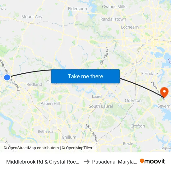 Middlebrook Rd & Crystal Rock Dr to Pasadena, Maryland map