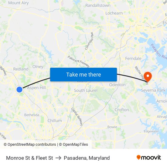 Monroe St & Fleet St to Pasadena, Maryland map