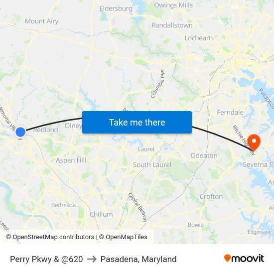Perry Pkwy & @620 to Pasadena, Maryland map