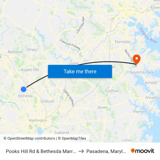 Pooks Hill Rd & Bethesda Marriott to Pasadena, Maryland map