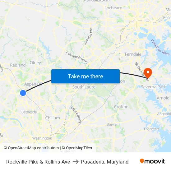 Rockville Pike & Rollins Ave to Pasadena, Maryland map
