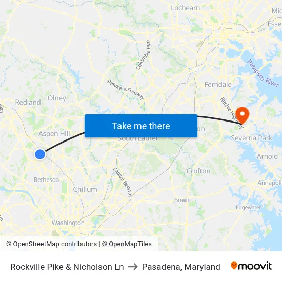Rockville Pike & Nicholson Ln to Pasadena, Maryland map