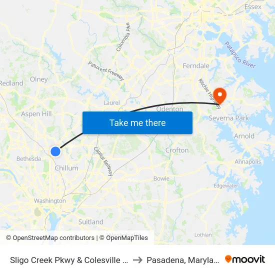 Sligo Creek Pkwy & Colesville Rd to Pasadena, Maryland map