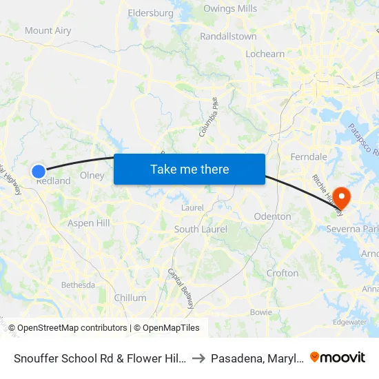 Snouffer School Rd & Flower Hill Way to Pasadena, Maryland map