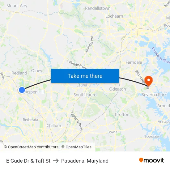 E Gude Dr & Taft St to Pasadena, Maryland map