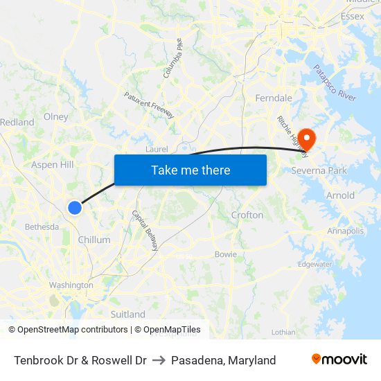 Tenbrook Dr & Roswell Dr to Pasadena, Maryland map