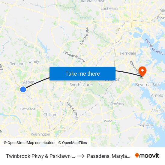 Twinbrook Pkwy & Parklawn Dr to Pasadena, Maryland map