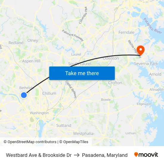 Westbard Ave & Brookside Dr to Pasadena, Maryland map