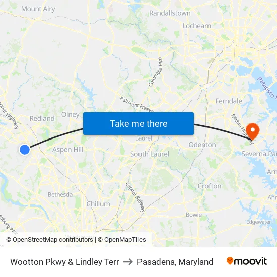 Wootton Pkwy & Lindley Terr to Pasadena, Maryland map