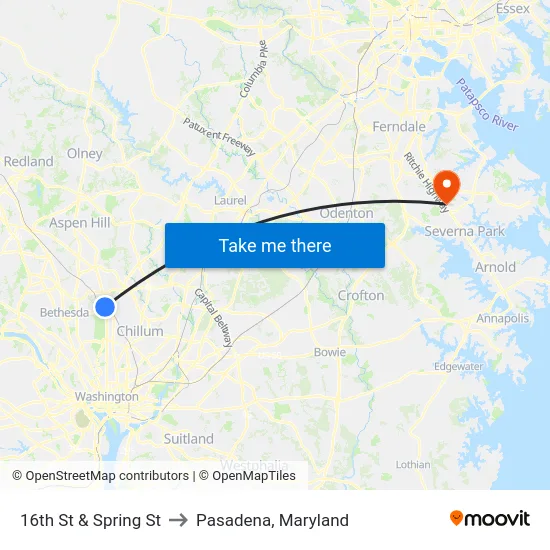 16th St & Spring St to Pasadena, Maryland map