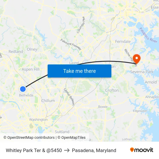 Whitley Park Ter & @5450 to Pasadena, Maryland map