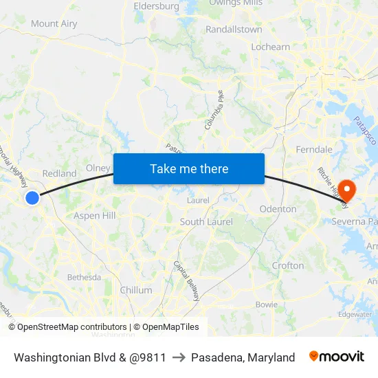 Washingtonian Blvd & @9811 to Pasadena, Maryland map